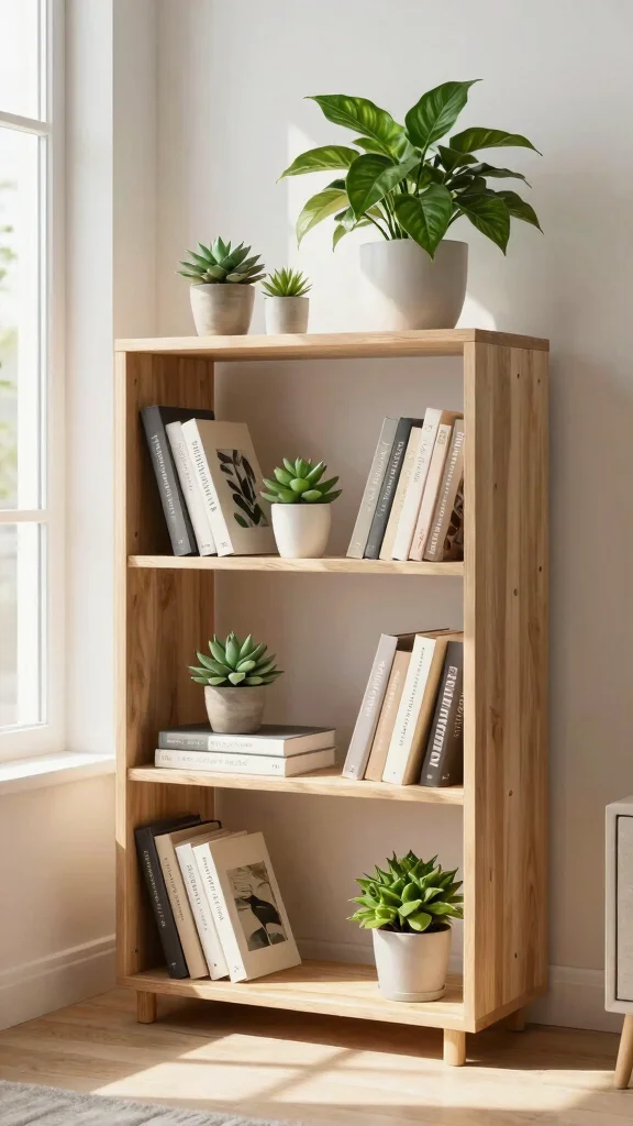 12 Living Room Bookshelf and Bookcase Ideas for a Curated Cozy Display - 4. Incorporate Natural Elements 1