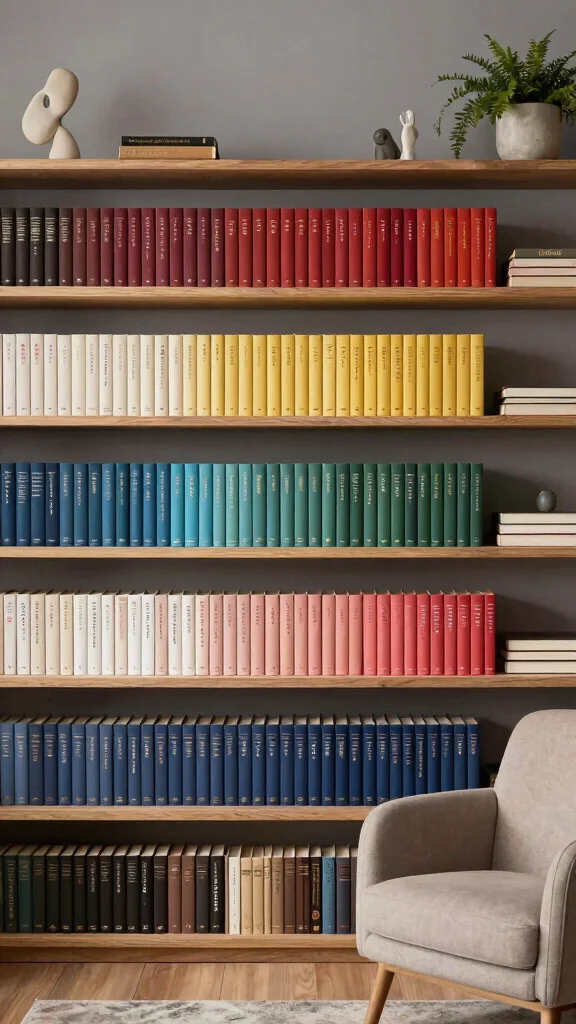 12 Living Room Bookshelf and Bookcase Ideas for a Curated Cozy Display - 6. Color Coordination for a Cohesive Look 1