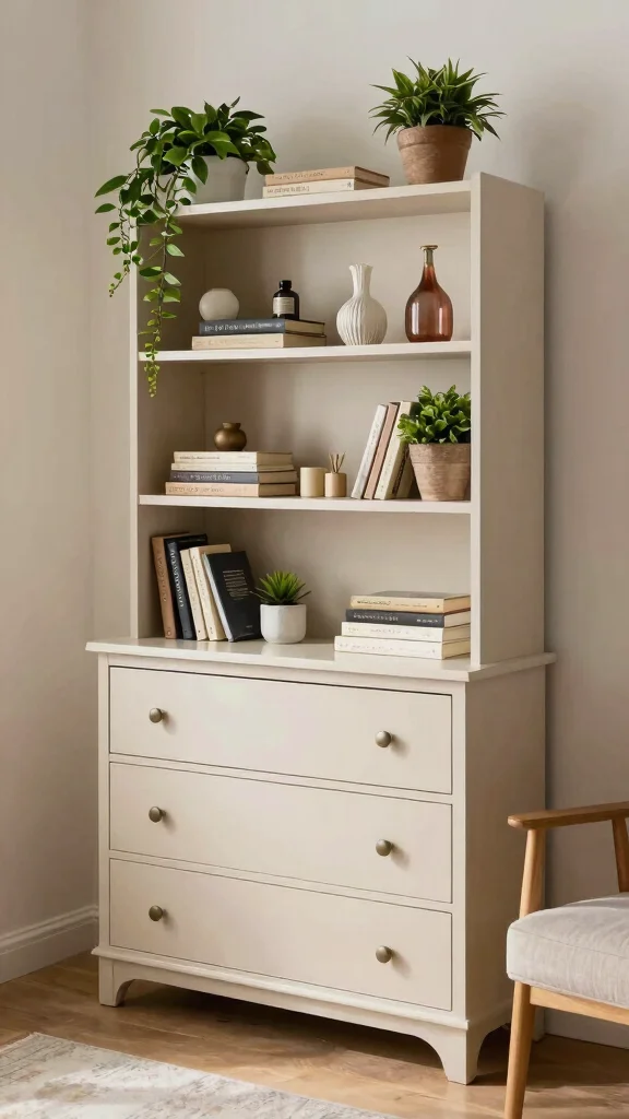 12 Living Room Bookshelf and Bookcase Ideas for a Curated Cozy Display - 9. Repurpose Unused Furniture 1