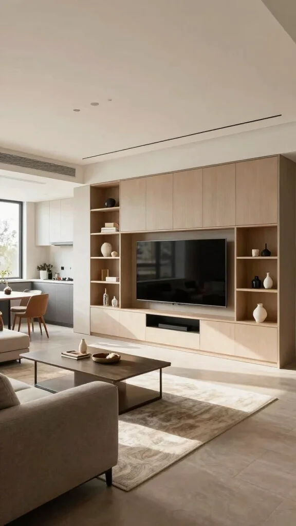 12 Living Room Built-In TV Wall Ideas for a Seamless Custom Look - 5. Open Concept Integration 1