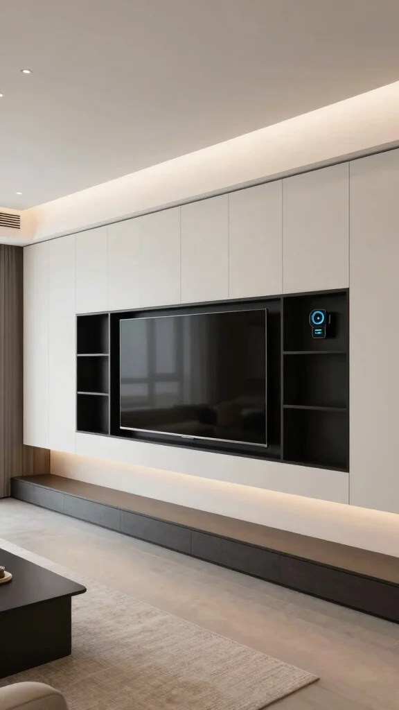 12 Living Room Built-In TV Wall Ideas for a Seamless Custom Look - 6. Smart Technology Integration 1