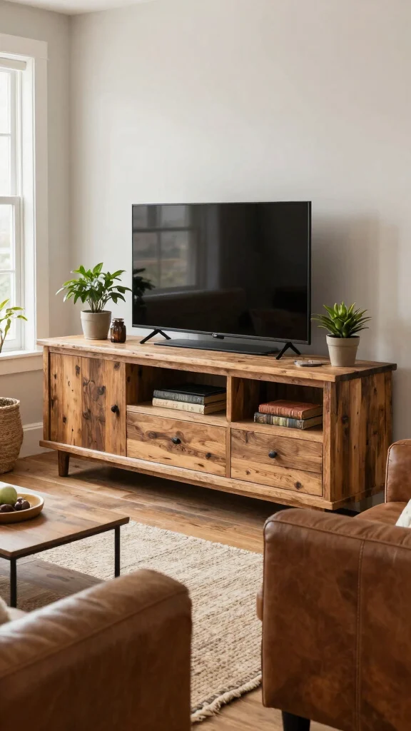 12 Living Room Entertainment Center Ideas for Every Style and Budget - 2. Rustic Charm with Wooden Units 1