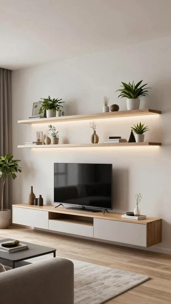 12 Living Room Entertainment Center Ideas for Every Style and Budget - 6. Minimalist Floating Shelves 1