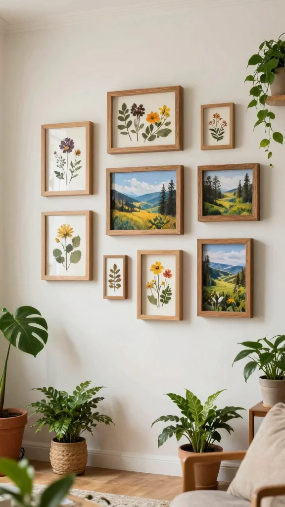 12 Living Room Gallery Wall Ideas for a Curated Personal Display - 2. Nature-Inspired Elements 1