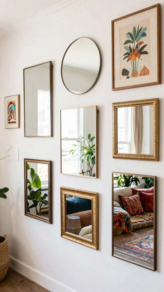 12 Living Room Gallery Wall Ideas for a Curated Personal Display - 6. Incorporate Mirrors 1