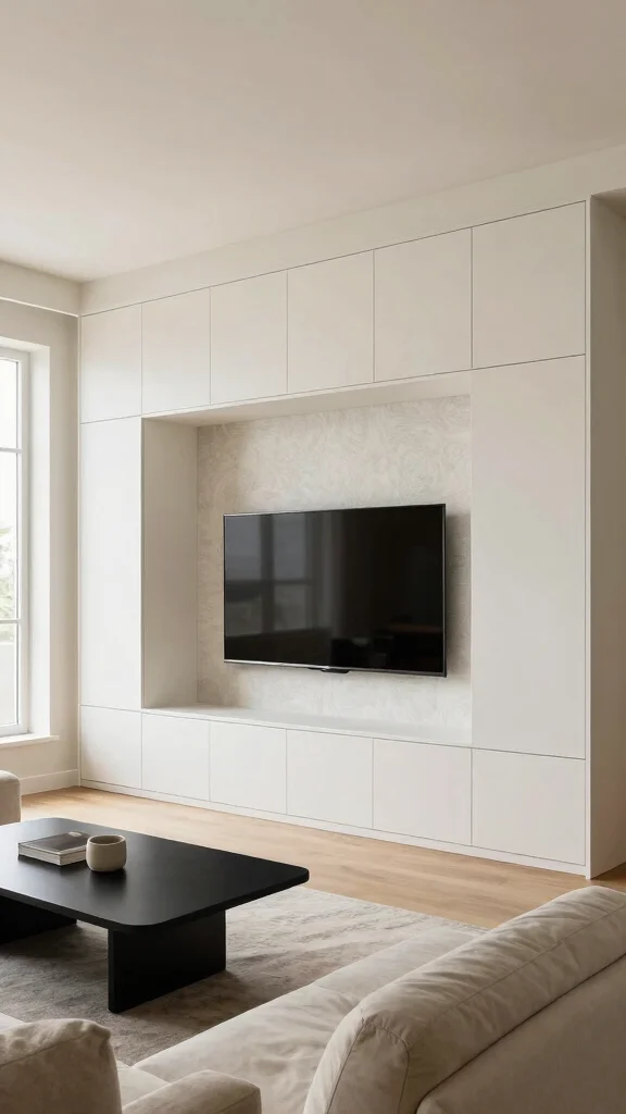 12 Living Room Media Wall Ideas for a Bold Built-In Statement - 2. Minimalist Built-In Cabinetry 1