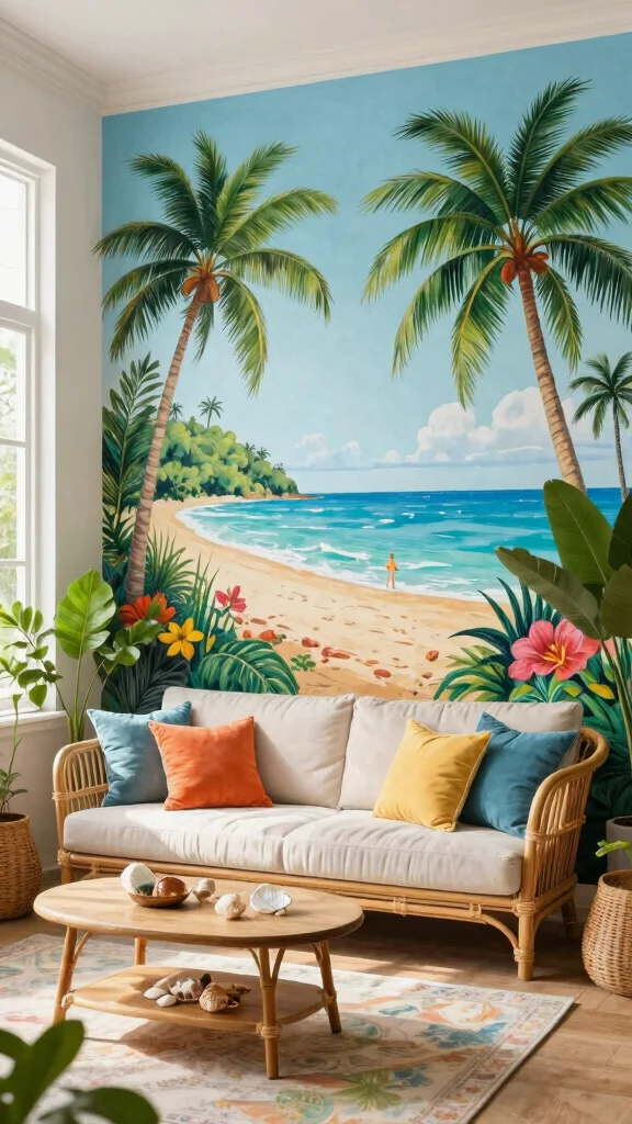 12 Living Room Mural Ideas for a Bold Artistic One-of-a-Kind Wall - 1. Tropical Paradise 1