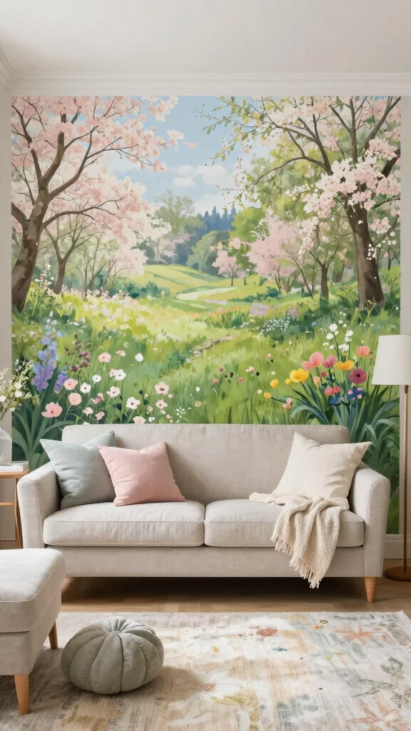 12 Living Room Mural Ideas for a Bold Artistic One-of-a-Kind Wall - 11. Seasonal Landscapes 1