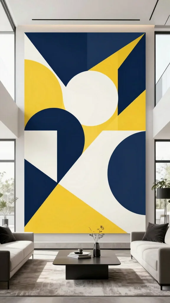 12 Living Room Mural Ideas for a Bold Artistic One-of-a-Kind Wall - 2. Abstract Geometric Designs 1