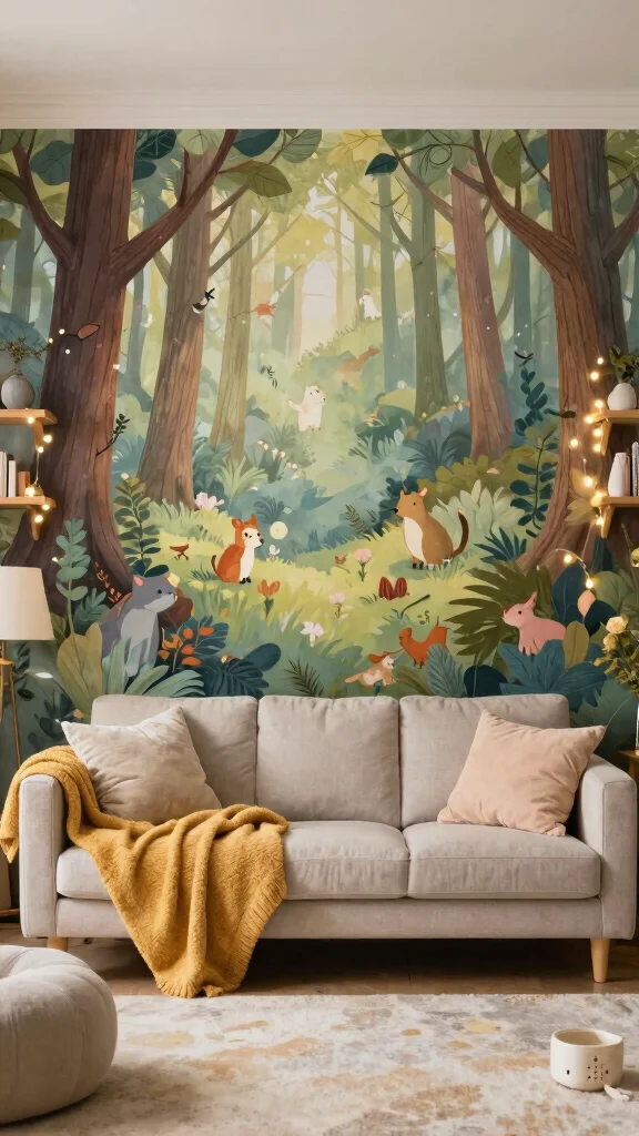 12 Living Room Mural Ideas for a Bold Artistic One-of-a-Kind Wall - 3. Whimsical Forest 1