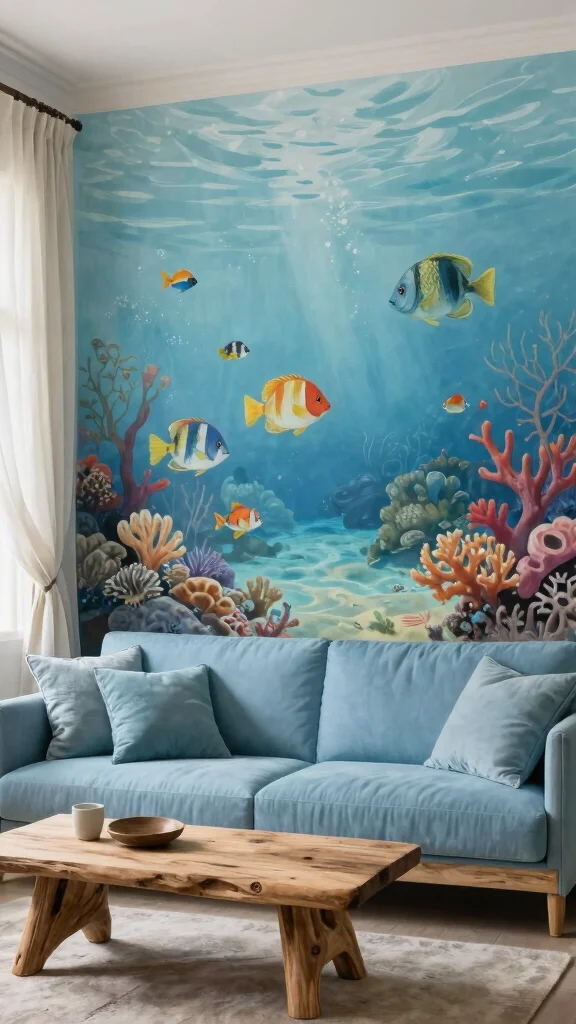 12 Living Room Mural Ideas for a Bold Artistic One-of-a-Kind Wall - 6. Underwater Scene 1