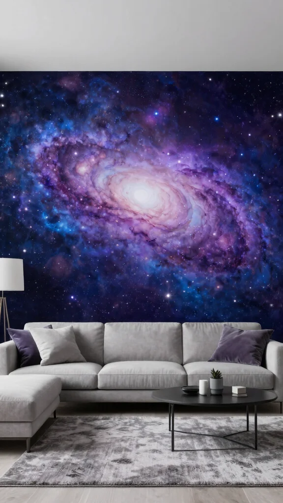 12 Living Room Mural Ideas for a Bold Artistic One-of-a-Kind Wall - 7. Cosmic Galaxy 1