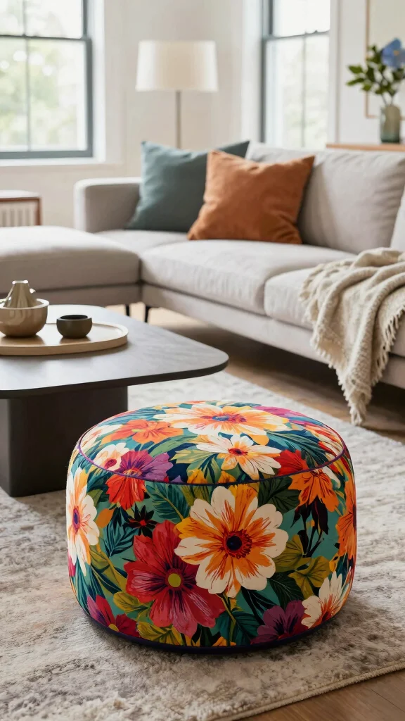12 Living Room Ottoman Ideas for Extra Seating, Storage, and Style - 6. The Round Ottoman 1