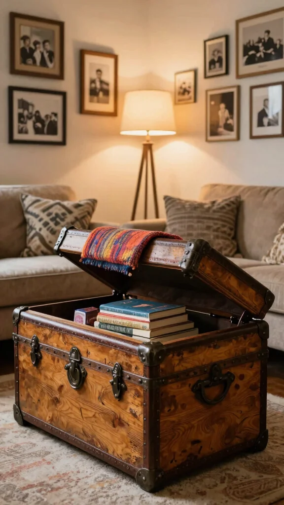 12 Living Room Ottoman Ideas for Extra Seating, Storage, and Style - 7. The Vintage Trunk Ottoman 1