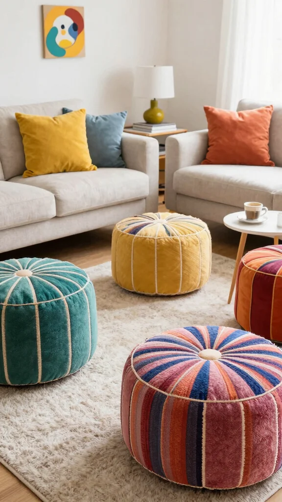 12 Living Room Ottoman Ideas for Extra Seating, Storage, and Style - 8. The Pouf Ottoman 1