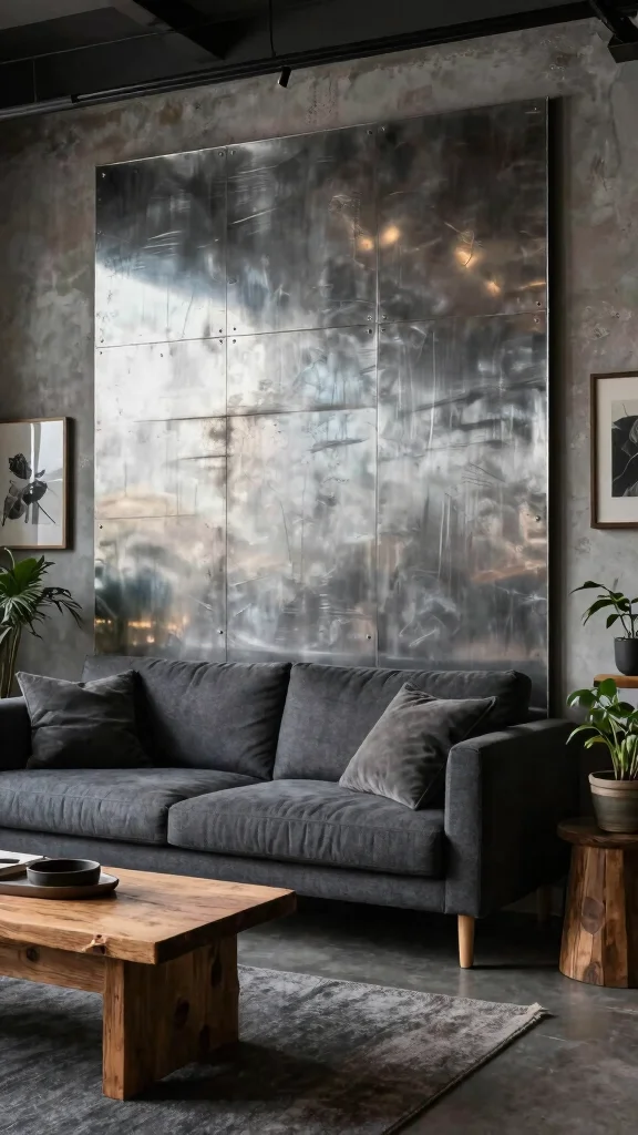 12 Living Room Panelling Ideas for a Textured Architectural Wall Detail - 9. Metal Wall Panels for an Urban Edge 1