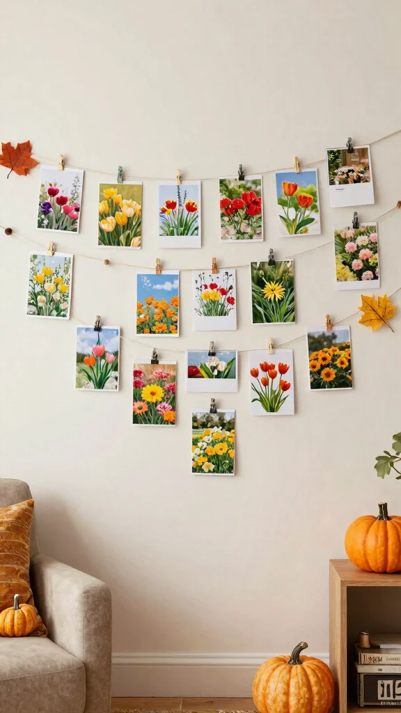 12 Living Room Photo Wall Ideas for a Meaningful Layered Display - 11. Seasonal Change Display 1