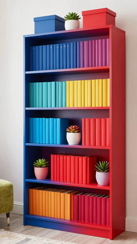 12 Living Room Shelf Ideas for Books Decor and Organized Display - 3. Color-Coded Bookshelves 1