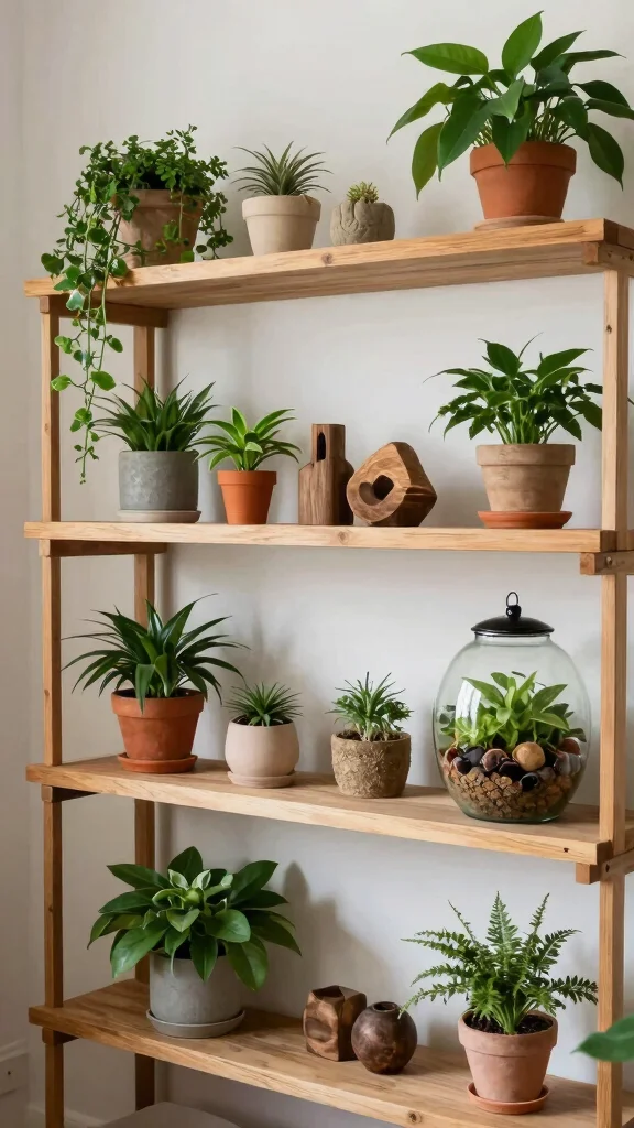 12 Living Room Shelf Ideas for Books Decor and Organized Display - 7. Natural Elements 1