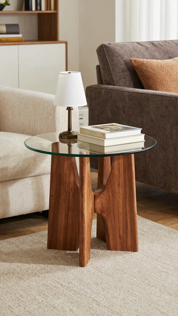 12 Living Room Side Table Ideas for a Functional Styled End Surface - 3. Elegant Glass and Wood Combos 1