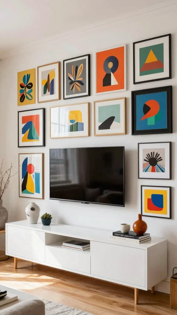 12 Living Room TV Unit Design Ideas for a Sleek Stylish Media Wall - 4. Eclectic Art Display 1