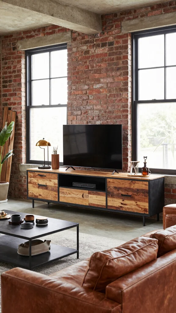 12 Living Room TV Unit Design Ideas for a Sleek Stylish Media Wall - 8. Industrial Chic Designs 1