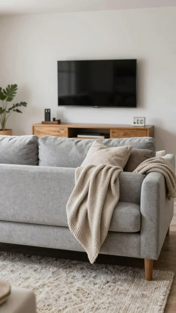 12 Living Room TV Wall Ideas for a Minimal Styled Entertainment Setup - 10. Soft Textile Accents 1