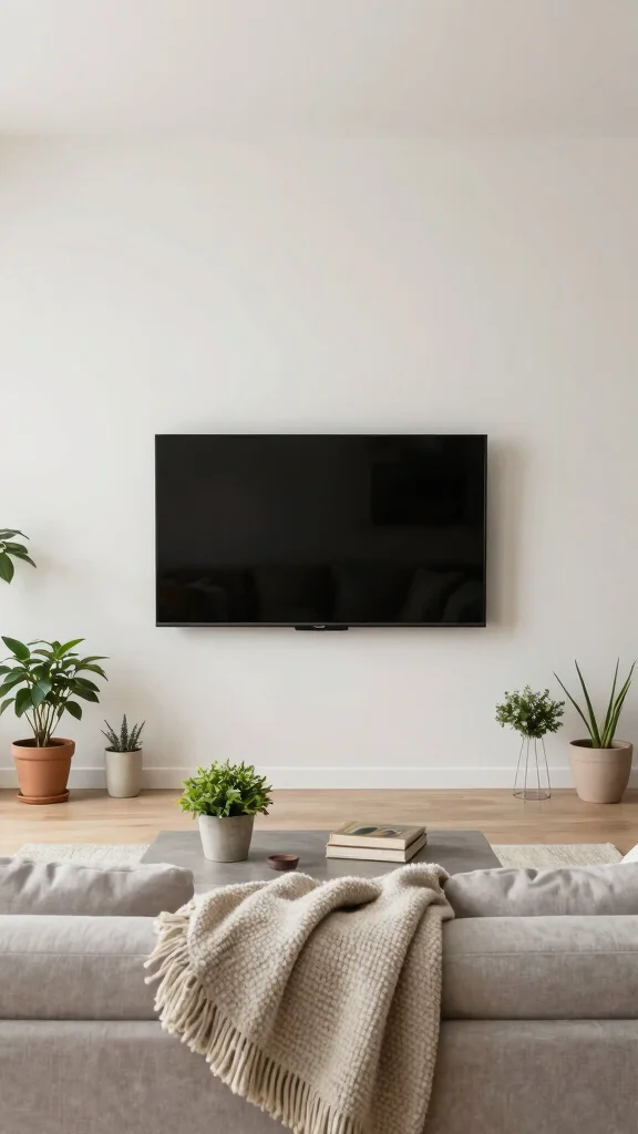 12 Living Room TV Wall Ideas for a Minimal Styled Entertainment Setup - 12. Seasonal Refresh with Accessories 1
