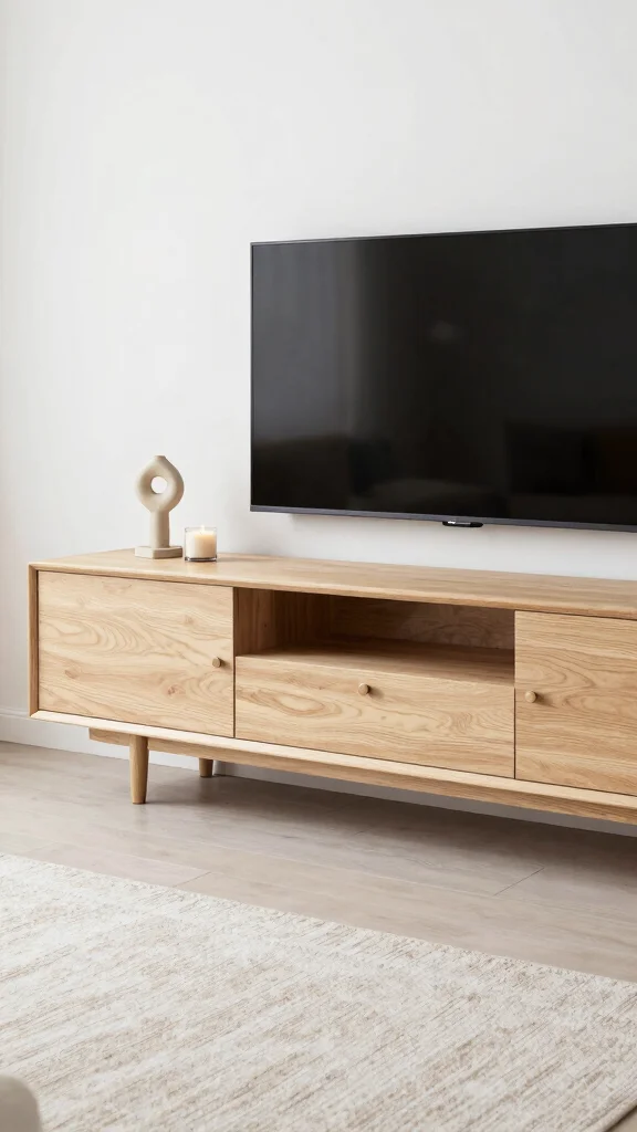 12 Living Room TV Wall Ideas for a Minimal Styled Entertainment Setup - 2. Media Console with Integrated Storage 1