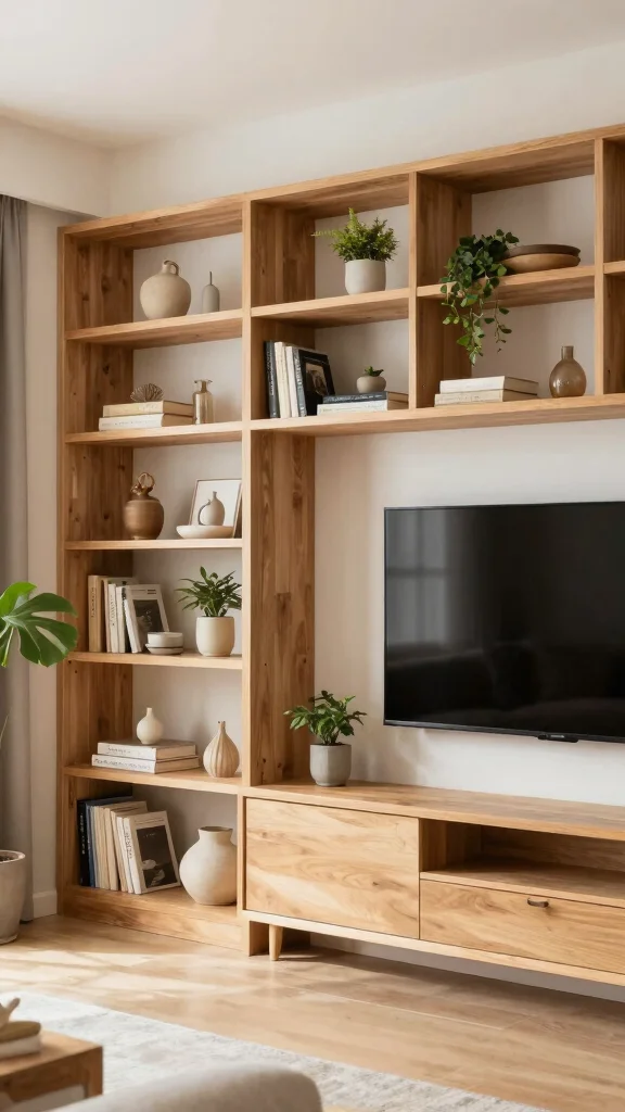 12 Living Room TV Wall Ideas for a Minimal Styled Entertainment Setup - 8. Open Shelving Units 1