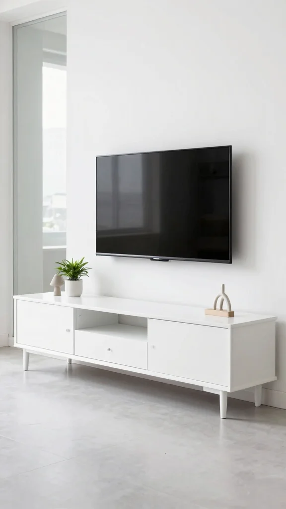 12 Living Room TV Wall Ideas for a Minimal Styled Entertainment Setup - 9. Minimalist TV Stand with Decorative Accents 1