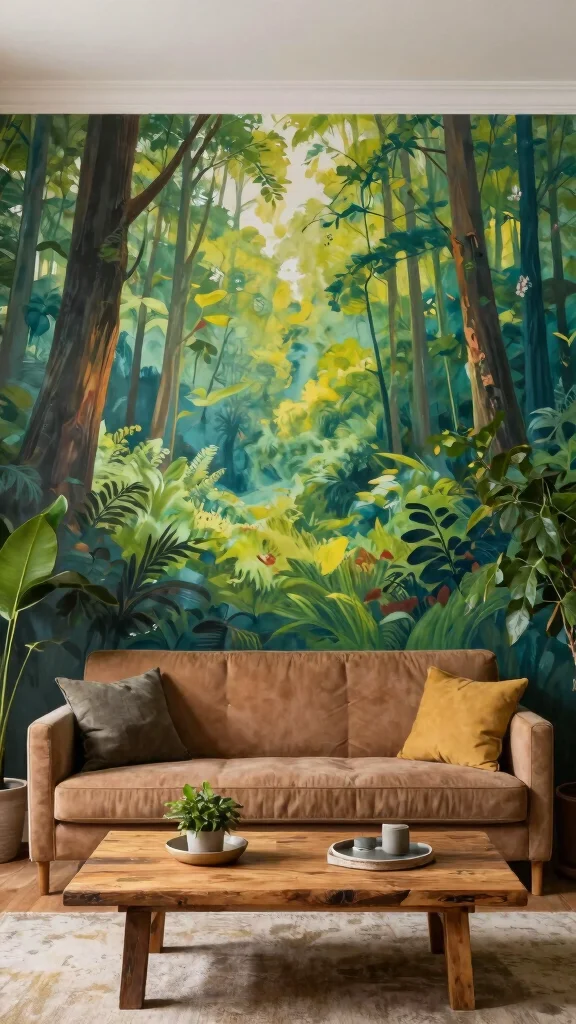 12 Living Room Wall Texture Ideas for a Tactile Dimensional Finish - 10. Mural Art for a Bold Statement 1