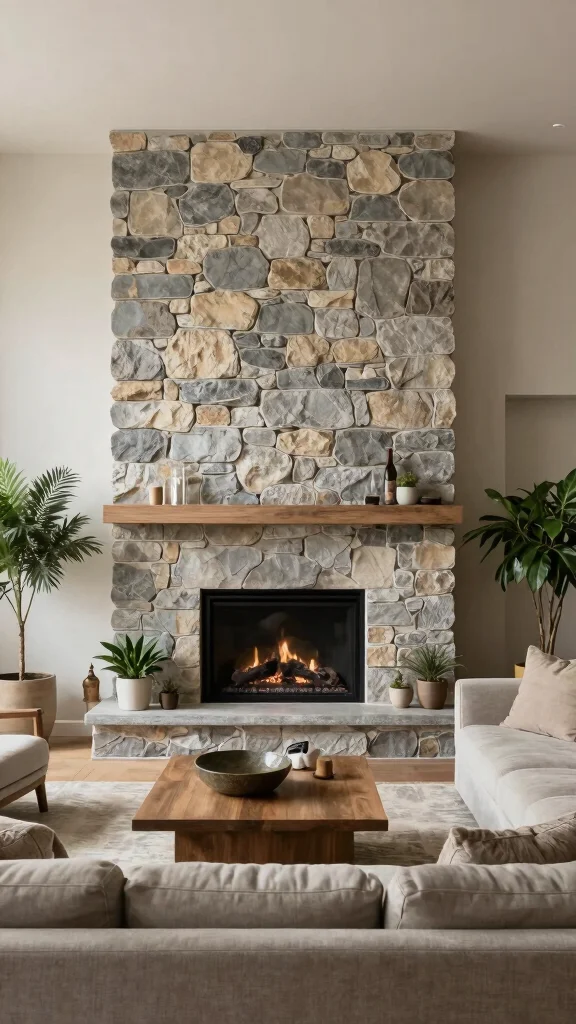 12 Living Room Wall Texture Ideas for a Tactile Dimensional Finish - 6. Stone Accents for Natural Charm 1
