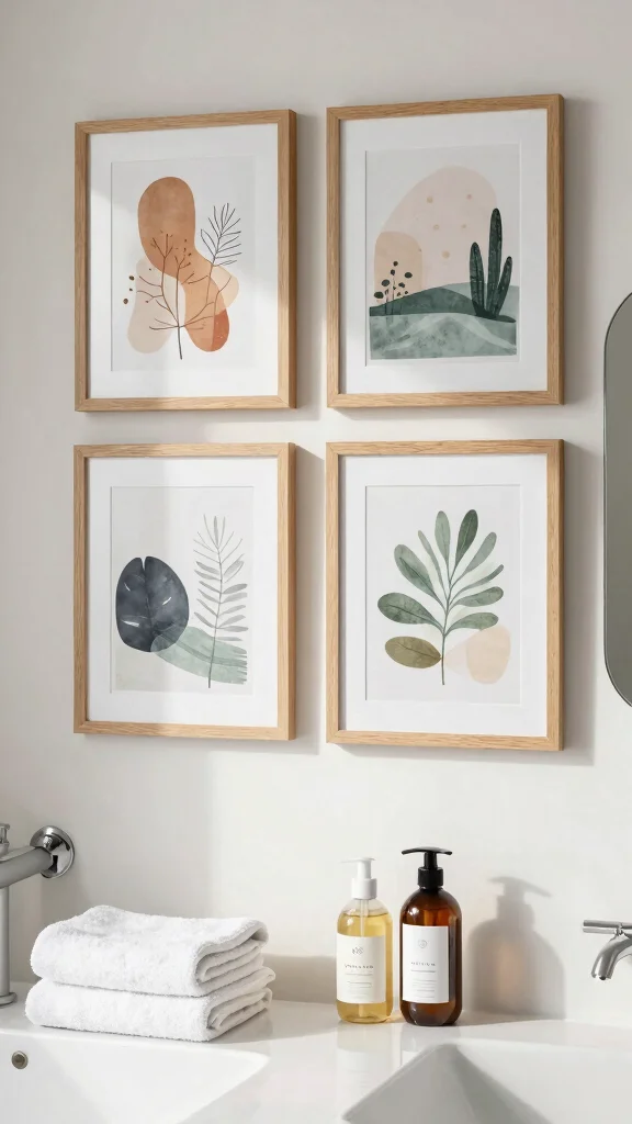 12 Renter-Friendly Bathroom Decor Ideas With No Damage Required - 4. Temporary Art Prints 1