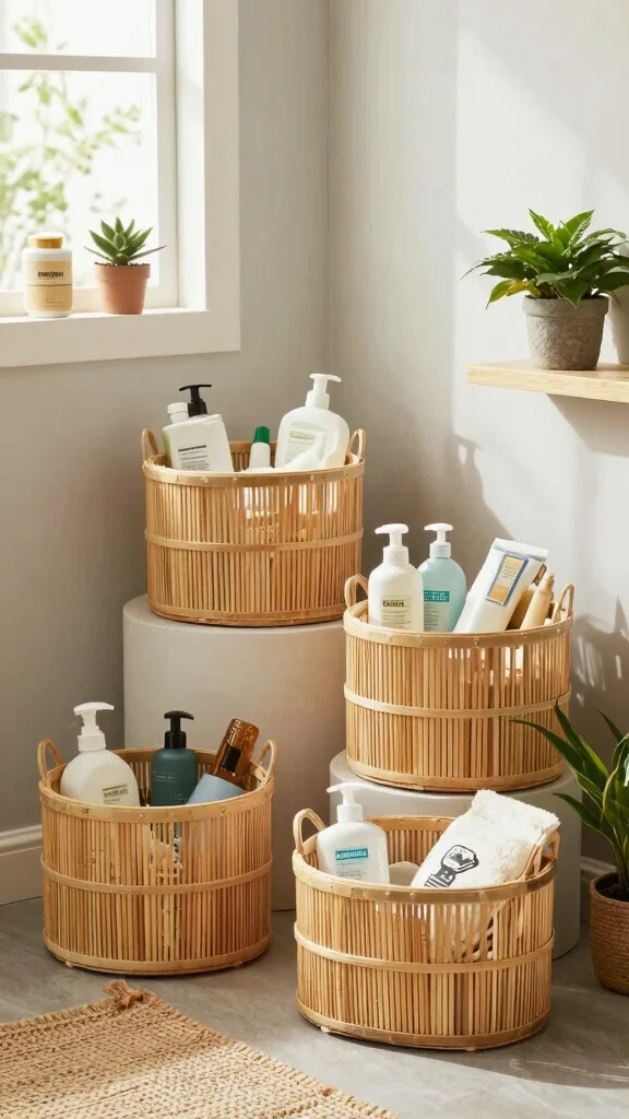12 Under-Sink Bathroom Decor and Storage Ideas for a Tidy Vanity - 1. Bamboo Storage Baskets 1