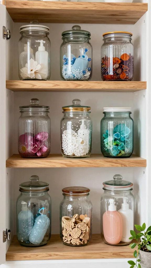 12 Under-Sink Bathroom Decor and Storage Ideas for a Tidy Vanity - 2. Recycled Glass Jars 1