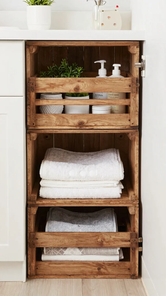 12 Under-Sink Bathroom Decor and Storage Ideas for a Tidy Vanity - 3. Upcycled Wooden Crates 1