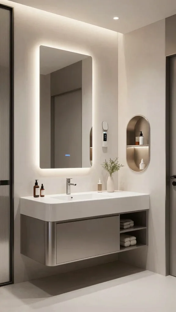 13 Bathroom Decor Set Ideas for a Cohesive Coordinated Look - 12. Futuristic Elements 1