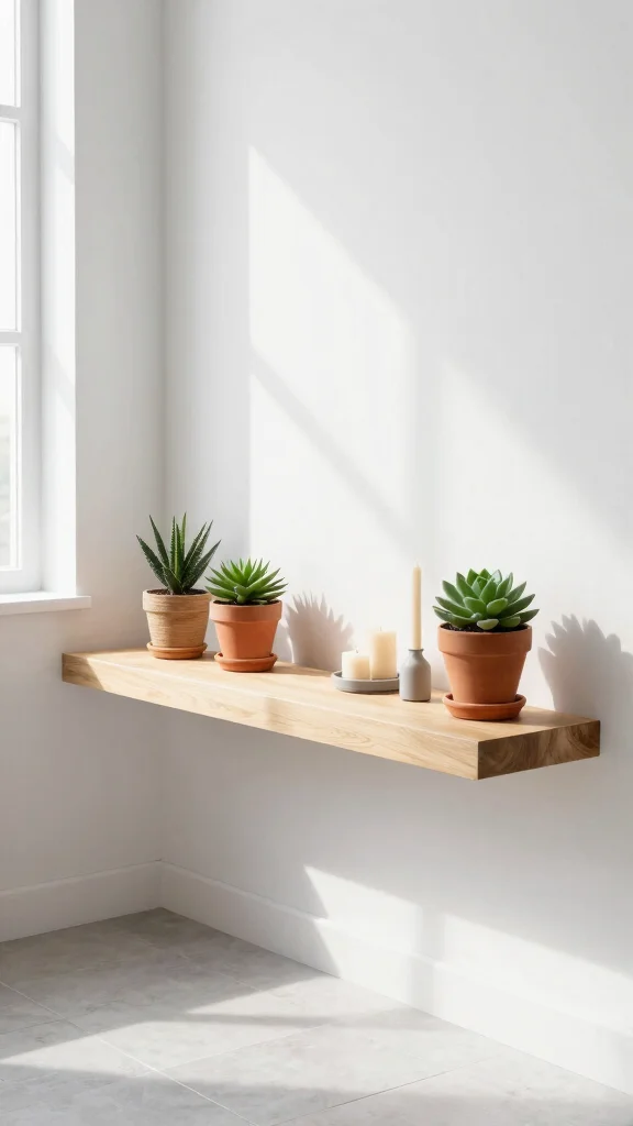 13 Bathroom Wall Decor Ideas for Art Shelves and Statement Walls - 1. Floating Shelves with Natural Elements 1