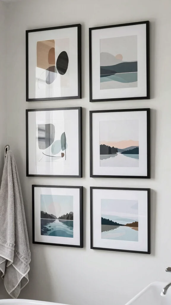 13 Bathroom Wall Decor Ideas for Art Shelves and Statement Walls - 4. Framed Art and Prints 1