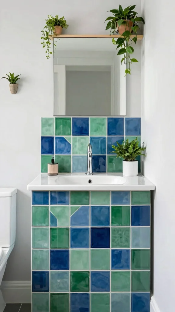 13 Bathroom Wall Decor Ideas for Art Shelves and Statement Walls - 8. Playful Tiles and Patterns 1