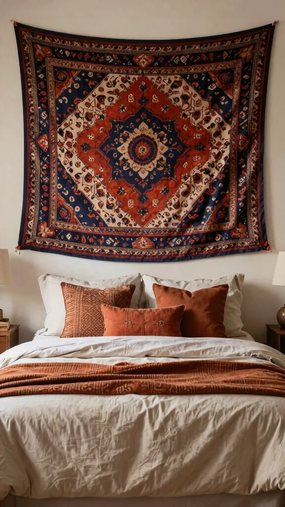 13 Bedroom Headboard Ideas From Upholstered to DIY and Everything Between - 10. Tapestry or Fabric Hanging 1