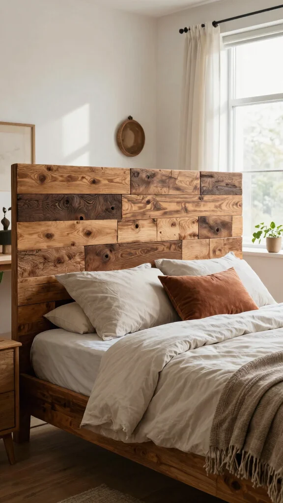 13 Bedroom Headboard Ideas From Upholstered to DIY and Everything Between - 2. Rustic Reclaimed Wood Masterpiece 1