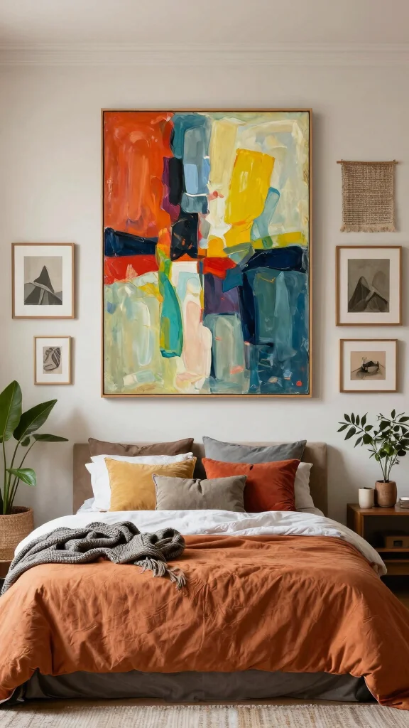 13 Bedroom Interior Design Ideas for a Beautiful Personal Sleep Space - 2. Statement Wall Art 1