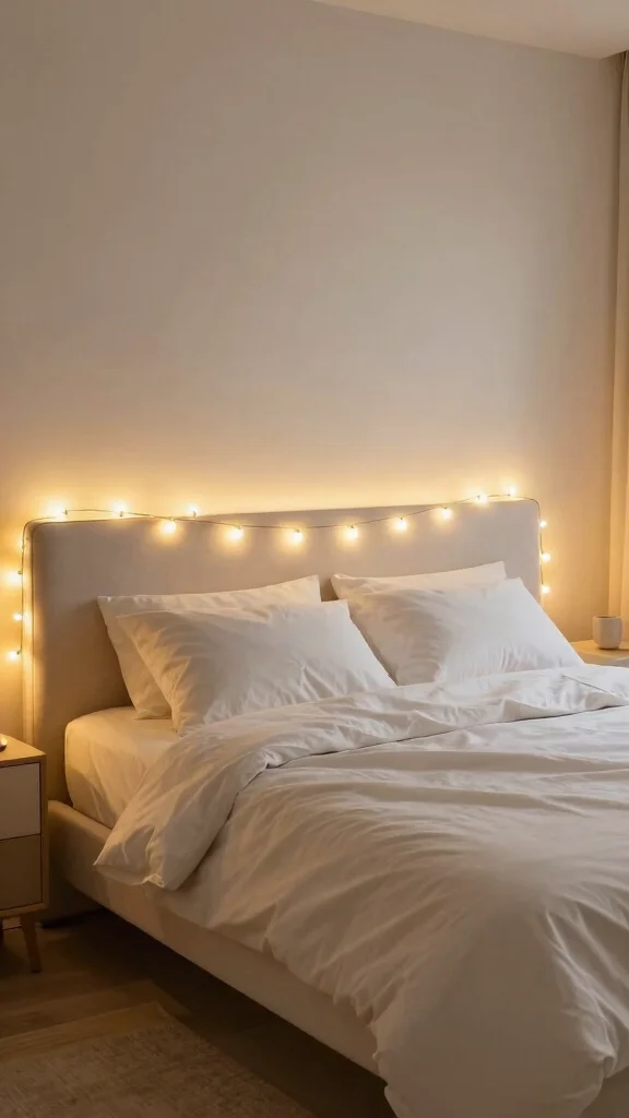 13 Bedroom Wall Decor Ideas for Above the Bed Ledges and Every Wall - 12. Minimalist String Lights 1