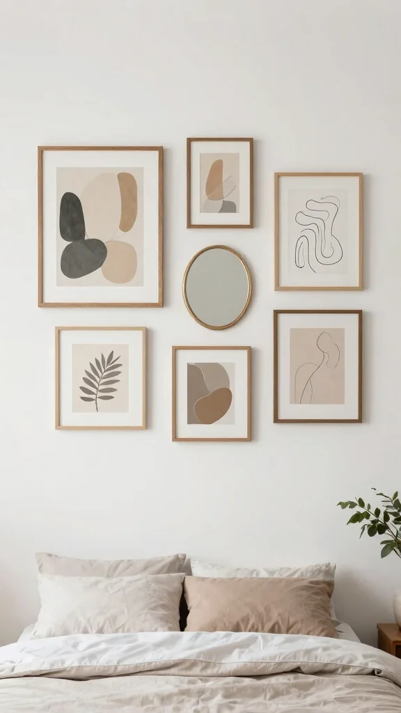 13 Bedroom Wall Decor Ideas for Above the Bed Ledges and Every Wall - 2. Gallery Wall of Minimalist Art 1
