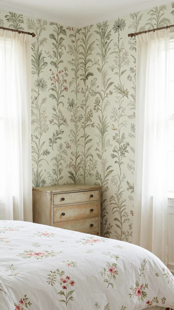 13 Bedroom Wallpaper Ideas for Every Style From Floral to Geometric - 10. Vintage Botanical Prints 1