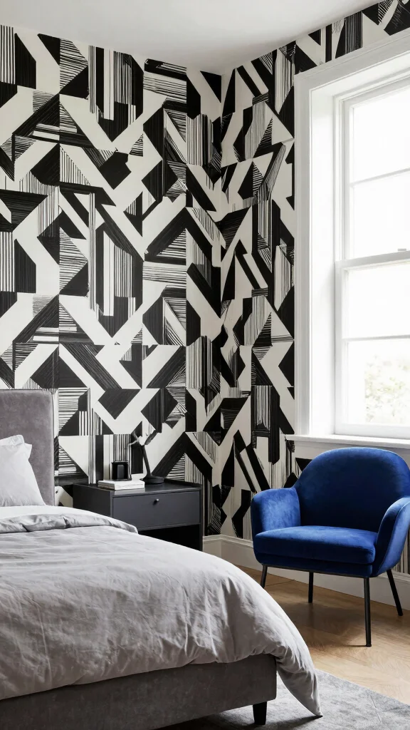 13 Bedroom Wallpaper Ideas for Every Style From Floral to Geometric - 3. Chic Geometric Prints 1