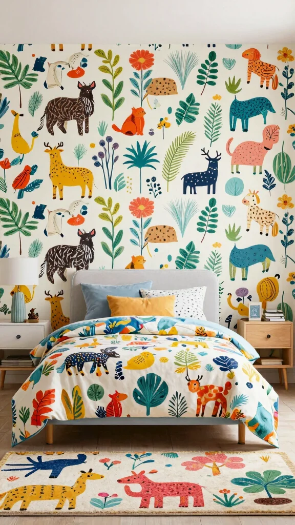 13 Bedroom Wallpaper Ideas for Every Style From Floral to Geometric - 6. Whimsical Patterns 1