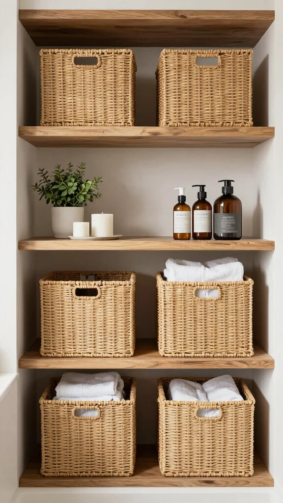 13 Budget Bathroom Decor Ideas That Look Expensive - 6. Chic Storage Solutions 1